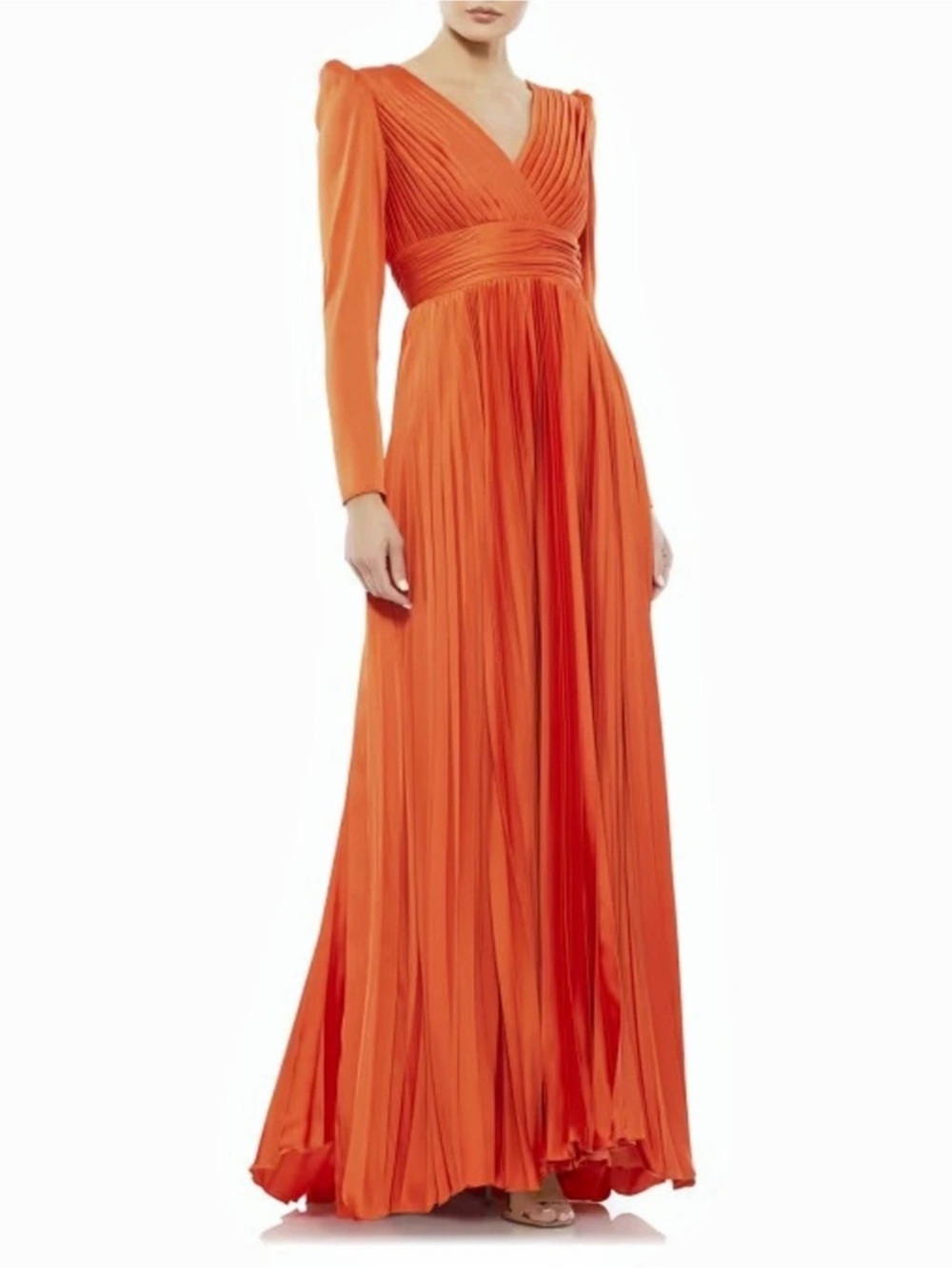 IEENA for Mac Duggal Pleated Maxi Dress in Orange Size 2 NWT